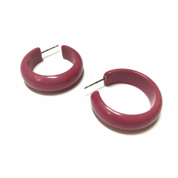 Vintage Lucite Simple Hoop Dark Mauve Pink Earring - Picture 4 of 5